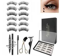 AethraLux Pestañas magnéticas de aspecto natural, juego de 6 pares de pestañas magnéticas con 1 pincel rizador de pestañas postizas de doble uso, reutilizable