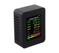 Aetluxery Detector multifuncional de calidad del aire 6 en 1 para niveles PM2.5, PM10, monitor portátil para interiores con pantalla grande, indicadores de alarma de cuatro colores (negro)