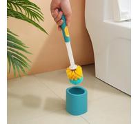 Aetluxery Sistema montado en la pared del cepillo del inodoro con la dispensación del líquido, cepillo de limpieza largo del silicón de la manija para el cuarto de baño, cepillo del paño de la cabeza