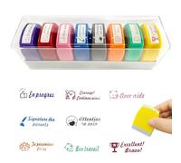 AEUZWR 8 Piezas Sellos para Profesores de Francés, Sello de Tinta Autoentintable, Regalo Escolar Con Caja de Plástico para Animar a los Estudiantes
