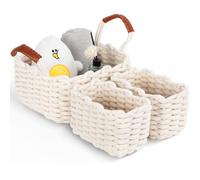 Aevcvok Juego de 3 Cestas Almacenaje Tejidas con Cuerda de Algodón,Cestos Organizadores,Cesta de Almacenamiento de algodón,Cesta trenzada,Cesta de almacenamiento,Cestas de baño para Baño,Armarios