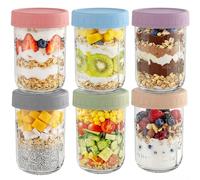 Aevcvok Pack de 6 Overnight Oats Jar 470ml Tarros de Cristal con Tapa Hermética para Avena Nocturna, Botes de Cristal para Meal Prep,Frascos de Vidrio con Tapa, Vasos Cristal para Yogur,Avena,Ensalada