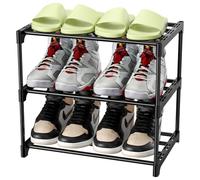 Aevorine Zapatero de 3 Niveles, Estantería de Metal para 6 Pares de Zapatos, Zapatera de Almacenamiento, Estantería de Zapatos Apilable para Entrada, Baño, Sala de Estar, Armario (Negro)