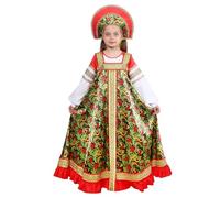 AEVVV Disfraz popular ruso Ryabinushka para niña, vestido tradicional de Sarafan y Kokoshnik, patrón de Khokhloma rojo, traje de baile folclórico de escenario, paquete de baile folclórico