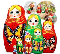 AEVVV Juego de 7 muñecas rusas de mariposas - Muñecas matrioshka con decoraciones de mariposas - Regalos de mariposa para mujeres - Muñecas Babushka Decoración roja y verde