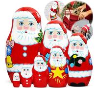 AEVVV Set de Muñecas Matrioshka de Papá Noel - Santa Nesting Dolls de 7 Piezas - Decoración Navideña Artesanal de Madera Pintada a Mano - Russian Christmas Decor