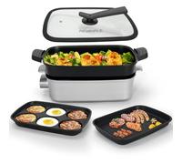 AEWHALE 3 en 1 Sartén Multifuncional Grill Eléctrico,Sartén eléctrica con tapa de cristal 1500W Revestimiento Antiadherente,Superficie Extraíble y asas de tacto frío Sartén eléctrica para Panqueques