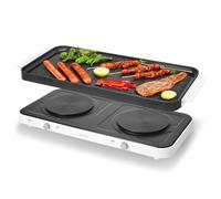 AEWHALE Cocina Eléctrica Portátil Doble, 2000 W Hornillo Eléctrico 2 Quemadores con Placa de Cerámica Antiadherente Extraíble Parrilla Eléctrica, Ideal para Camping, Caravanas o Cocinas Pequeñas