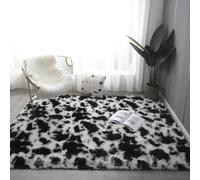 Aexpath Alfombra gruesa y lujosa de pelo alto con estampado de vaca blanca y negra, 140 x 200 cm, gruesa, lujosa, suave, de teñido anudado, para interiores, salas de estar, dormitorios y pasillos