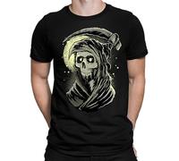AEZWLTCCD Grim Reaper Mens T-Shirt DTG Printed - Death Skull Scythe Black