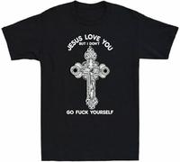 AEZWLTCCD Men's Jesus Love You But I Don't Go Fuck Yourself Funny Men's T-Shirt Black(Large)