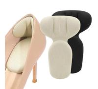 Aezzybe 4 pares Almohadillas Talón Zapatos 2 en 1 (beige, negro), espuma alta elasticidad forma T, Plantillas Zapatos Grandes recortable y reutilizable, Almohadillas autoadhesivas