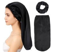 Aezzybe Gorro Seda para Dormir con Coletero Satén, ala ancha y visera larga, Gorro Saten Cabello elástico, cuidado cabello para cabello largo y trenzas, sin encrespamiento y sin enredos