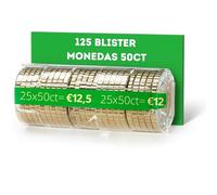 AF® - 100 Blister Monedas, Pack 100 blister monedas 50 centimos | Formato Europeo, Organiza y protege tu dinero en efectivo, Organizador de monedas, Contador de monedas para 50ct.