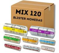 AF® - 120 Blister Monedas | Mix 15 blister monedas de 1,2 y 5 centimos + 15 Blister Monedas 2 Euros + 15 Blister Monedas 1 Euro, 50cent, 20cent, 10cent para Guardar Monedas (15 por Moneda)
