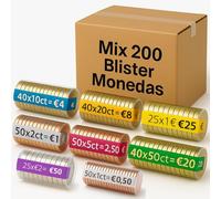 AF® - 200 Blister Monedas | Mix 25 blister monedas de 1,2 y 5 centimos + 25 Blister Monedas 2 Euros + 25 Blister Monedas 1 Euro, 50cent, 20cent, 10cent para Guardar Monedas (25 por Moneda)
