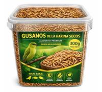 AF® Gusanos de la Harina Deshidratados 300g, 2,5L Tenebrios Molitor Natural para Reptiles, Erizos y Gusanos para Pájaros, Snack Alto en Proteína 52%, Comida para Vencejos 100% Natural