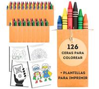 AF® - Pack 126 Pinturas para Niños, 21 Caja De Pinturas Para Niños, Regalo Ceras Colores Niños | 6 Colores Cera por pack, Detalles Alumnos Fin de Curso, 21 Caja con 6 Crayons + Plantillas descargables