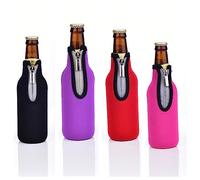 AF-WAN Funda para botellas de cerveza estándar de 330 ml, con cremallera, funda de neopreno engrosada antideslizante (4 unidades), color negro, morado, rojo, rosa
