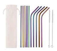 AF-WAN Pajitas reutilizables de 10 Pack - Pajitas Reutilizables de Acero Inoxidable de Colores - Incluye 2 cepillos de Limpieza Largos