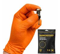 AFA Prime 50XGuantes Doble Diamantado Desechables Nitrilo Naranja- Profesionales hasta 10,4 gramos Triple Resistencia | Guantes Trabajo para Taller, Industria, Limpieza y Hogar | M