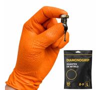 AFA Prime 50XGuantes Doble Diamantado Desechables Nitrilo Naranja- Profesionales hasta 10,4 gramos Triple Resistencia | Guantes Trabajo para Taller, Industria, Limpieza y Hogar | L