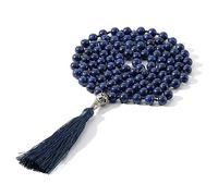 AFANGMQ Natural Lapis Lazuli Stone Neckleaces 108 Mala Rosario Beads Nudagonal Collar de Borla con árboles de Vida Joyería de Yoga Colgante (Length : 108 Beads, Metal Color : tee beads-8MM)