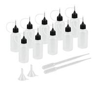 AFASOES 10 Pcs Aplicador de Botella 30 ml de Pegamento Botellas de Recarga Botellas de Plástico Vacíos de Botellas de Apreton con Punta de Cola Metal para Aceites Tintas Pegamentos + 2x Embudo