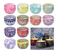 AFASOES 12 Caja para Vela Latas con Tapa para Frascos de Metal Hojalata para Velas Decorados Tarros Aromáticas y Caseras 62 x 42 mm