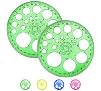 AFASOES 2 plantillas circulares de 360 grados, transportador de plástico para matemáticas, con 16 círculos pequeños, para estudiantes, suministros de oficina