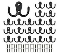 AFASOES 20 Pcs Ganchos Para Colgar Abrigos Ganchos Percheros Vintage Perchero Doble Negro Pared Ganchos Pared Para Colgar Gancho Doble Pared Ganchos para Colgar Ropa Abrigos Llave, Negro 40 Tornillos