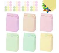 AFASOES 30 Pcs Bolsas de Regalo de Papel 24*13*8 cm Kraft Bolsas Papel Kraft Sin Asas Bolsas Chuches Bolsas Cumpleaños Bolsas para los Detalles para Regalos Dulces Chuches Comida + 48 pcs x Pegatina