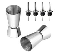AFASOES 6 Pcs 2 x Vaso Medidor Cocktail 25/50ml Jigger Doble Cara Acero Inoxidable Jigger Espíritu Medida Medidor Cocktail Vaso Medidor Licores Profesional Coctel Medidor para Bar + 4 x Licor Pourer