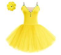 AFAVOM 2 leotardos de ballet con purpurina para mujer, disfraz largo de bailarina, vestido de ballet con clip para el cabello, camisola leotardo, Amarillo, Small