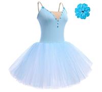 AFAVOM 2 leotardos de ballet con purpurina para mujer, disfraz largo de bailarina, vestido de ballet con clip para el cabello, camisola leotardo, Azul, S