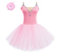 AFAVOM 2 leotardos de ballet con purpurina para mujer, vestido de ballet largo con clip para el pelo, leotardo camisola, Rosado, Medium