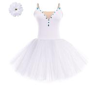 AFAVOM 2 leotardos de ballet con purpurina para mujer, vestido de ballet largo con clip para el pelo, leotardo camisola, Blanco, Medium