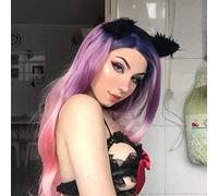 AFBeauty Peluca de encaje frontal de color morado y rosa, larga, ondulada, multicolor con raíz oscura, parte media, peluca sintética colorida prearrancada, peluca de fibra resistente al calor, pelucas
