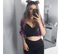AFBeauty Peluca de encaje frontal gris y morado, larga, ondulada, multicolor con raíz oscura, peluca sintética colorida con parte media, peluca de fibra resistente al calor, pelucas de maquillaje para