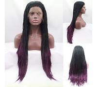 AFBeauty Purple Box - Peluca trenzada para mujeres negras, hecha a mano de negro a morado oscuro, peluca frontal de encaje sintético de cornrow de 66 cm