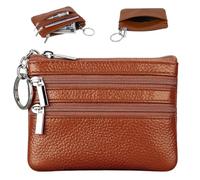 AFCJLTO 1 pcs Estuche de cuero para llave de coche, cartera llavero pequeña para hombre y mujer,Con compartimentos para tarjetas, dinero y llaves en un diseño marrón elegante para bolsas de viaje
