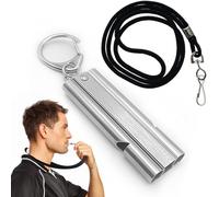 AFCJLTO 1 Pieza Silbato Supervivencia Con cordón,Acero Inoxidable Silbato Arbitro Doble Tubos High Decibel Silbido Fuerte 120dB,Silbato Emergencia, para Camping al Aire Libre, Senderismo