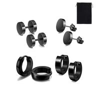 AFCJLTO 4 Pares Pendientes Aro Hombre Pendientes de Acero Quirurgico Pequeña Pendientes de Aro de Hélice Concha Cartílago Pendientes Piercing Punk Aretes, Sin Alergias para Hombres(Negro)