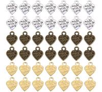 AFCJLTO Colgante de Plata Antiguo en Forma de Corazón con Inscripción "Made with Love" Para Joyería y Manualidades - Accesorio de Fabricación de Joyas