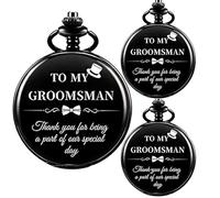 Afcrho Juego de 3 relojes de bolsillo grabados para padrinos de boda, con números romanos, cuarzo, con cadena