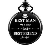 Afcrho Juego de regalo para padrinos de boda, reloj de bolsillo para hombre, reloj de bolsillo grabado para padrino de boda, reloj de bolsillo para hombre, Negro, B. 1 pieza para padrino
