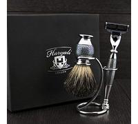 Afeitado Set Regalo con Gillette Mach 3 Montaje A Mano cuchilla , Negro Brocha De Tejón y el soporte, para (Nuevo Principiante) Gran Padre) Padre) Marido) o (Enamorado)