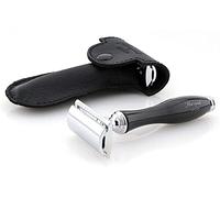 Afeitadora clásica de doble filo de seguridad, afeitadora de peluquería con funda de piel