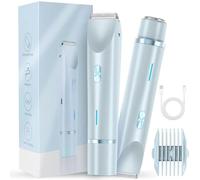Afeitadora de bikini for mujer, afeitadora eléctrica 2 en 1 de doble cabezal, resistente al agua Ipx7, carga USB, depilación sin dolor for área privada/facial/púbico/cuerpo(Blue)
