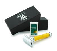 Afeitadora de seguridad de doble filo y doble filo BLD Classic Shaving Vintage, Amarillo